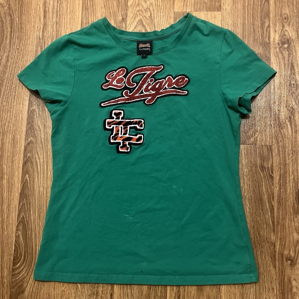 Le Tigre Shirt Women Green Embroidered French Classic Logo Short Sleeve